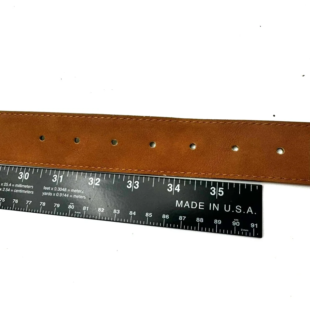KOHLS Women's Medium Brown Fashion Belt Vegan Leather Silver Round Floral Buckle
